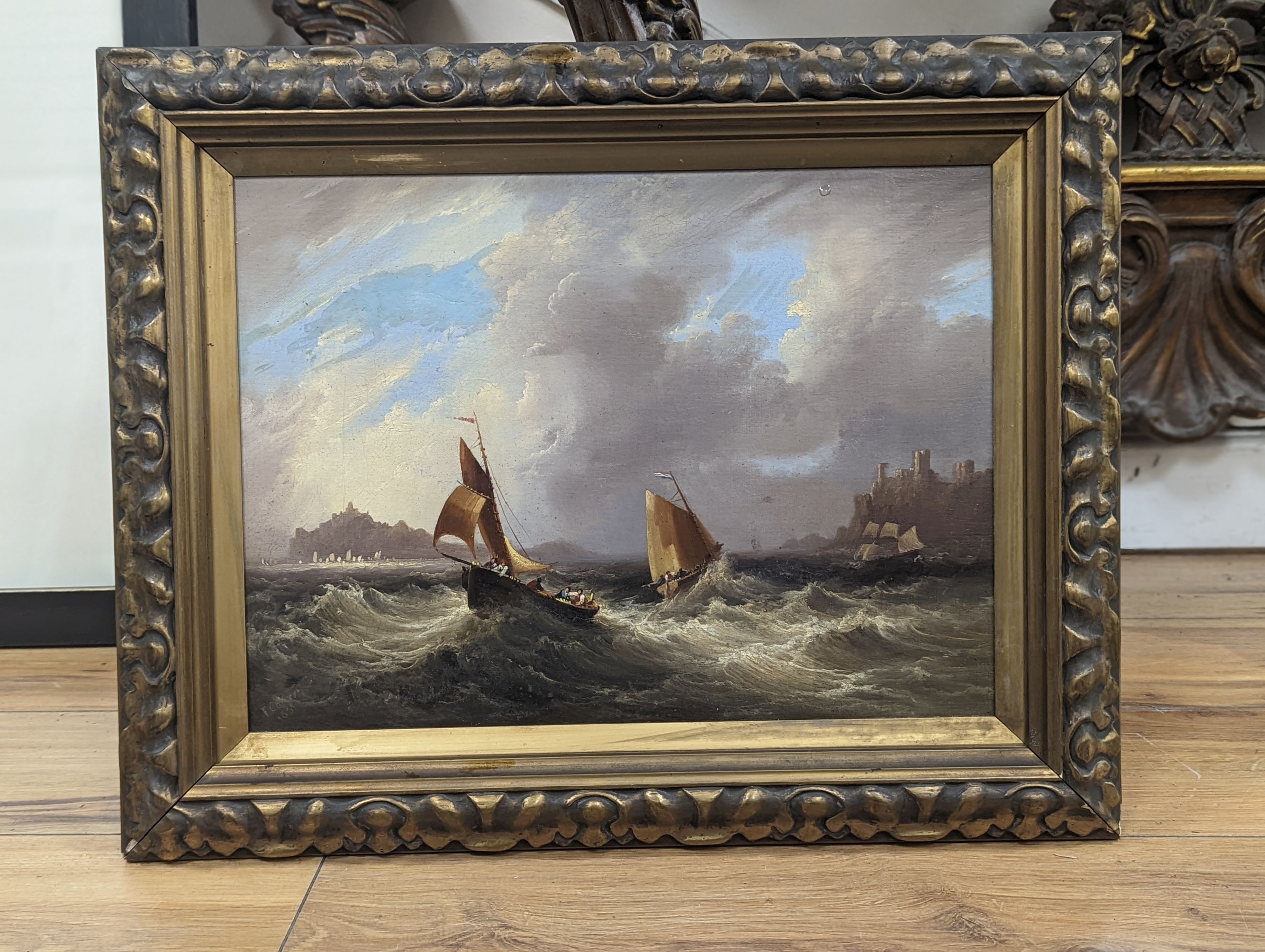 F. Calvert (19th C.), oil on canvas, Fishing boats off the coast, signed and dated 1831, 29 x 39cm